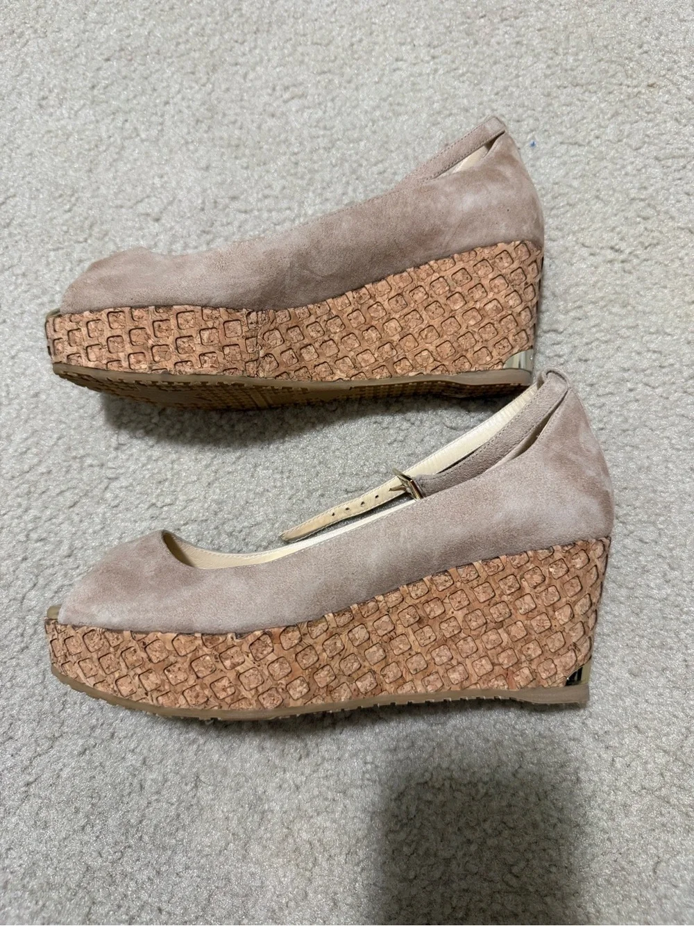 Jimmy Choo Blush Suede Peep-Toe Slingback Wedges